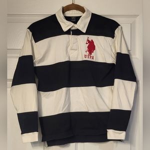 Boy's Us Polo Association Black and White Striped Long Sleeve Polo Size …